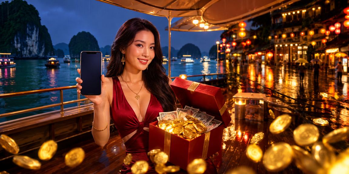 Du khách tại vịnh Hạ Long xem ưu đãi casino trên điện thoại di động trong lễ hội